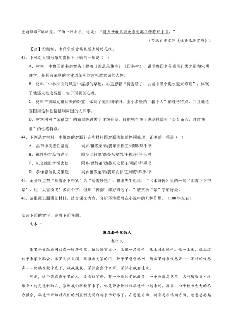 13.2《装在套子里的人》（教师版）_高语_高中语文_必修下册_同步讲义