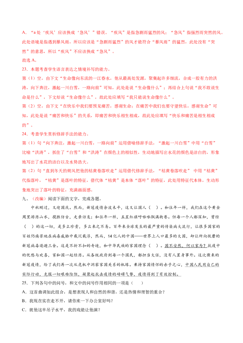 考向05正确使用标点符号-备战2023年高考语文一轮复习考点微专题（新高考地区专用）（解析版）_01高考语文_32023年新高考资料_一轮复习