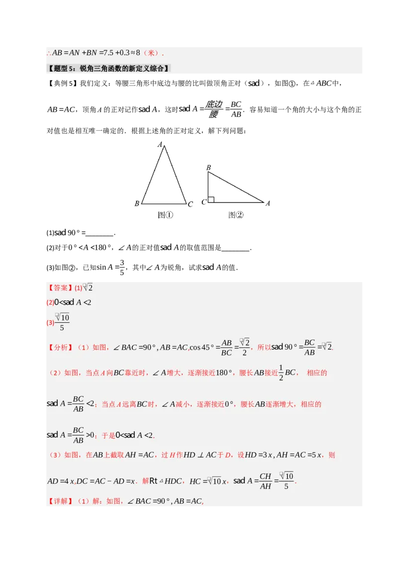 专题11锐角三角函数重难点模型（五大模型）（教师版）_初中数学_九年级数学下册（人教版）_重难点题型高分突破-U207