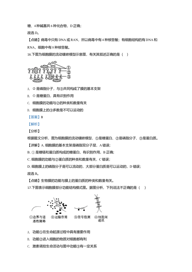 天津市一中高一上学期期中考试生物试题Word版含解析_高中九科知识点归纳。_人教版高中Word电子版试卷练习试题知识点全科_高中生物试卷习题_生物必修_必修1