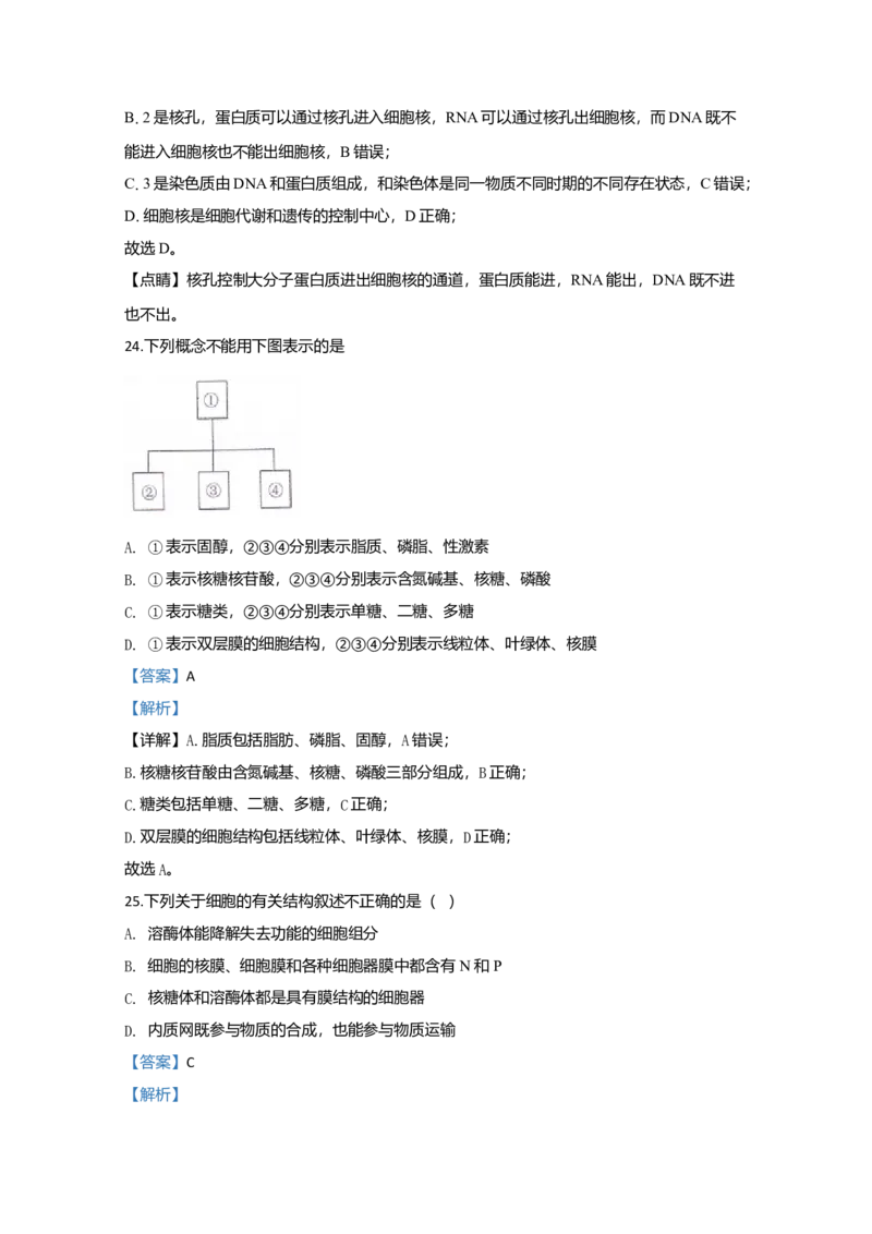 天津市一中高一上学期期中考试生物试题Word版含解析_高中九科知识点归纳。_人教版高中Word电子版试卷练习试题知识点全科_高中生物试卷习题_生物必修_必修1