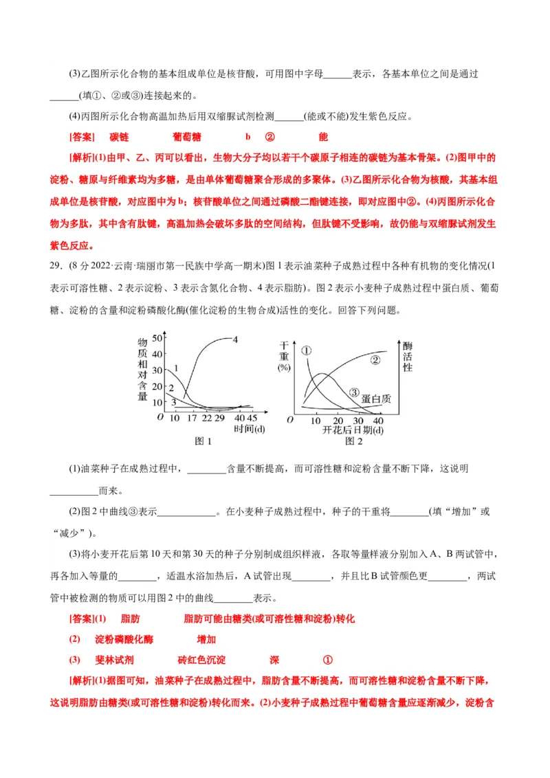 第2章组成细胞的分子（B卷&middot;能力提升练）（解析版）_高中九科知识点归纳。_人教版高中Word电子版试卷练习试题知识点全科_高中生物试卷习题_生物必修_必修1_1.单元测试AB卷（第一套）