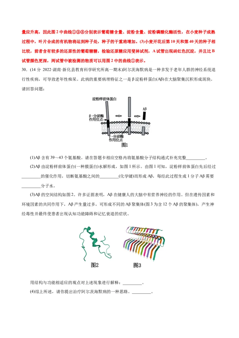 第2章组成细胞的分子（B卷&middot;能力提升练）（解析版）_高中九科知识点归纳。_人教版高中Word电子版试卷练习试题知识点全科_高中生物试卷习题_生物必修_必修1_1.单元测试AB卷（第一套）