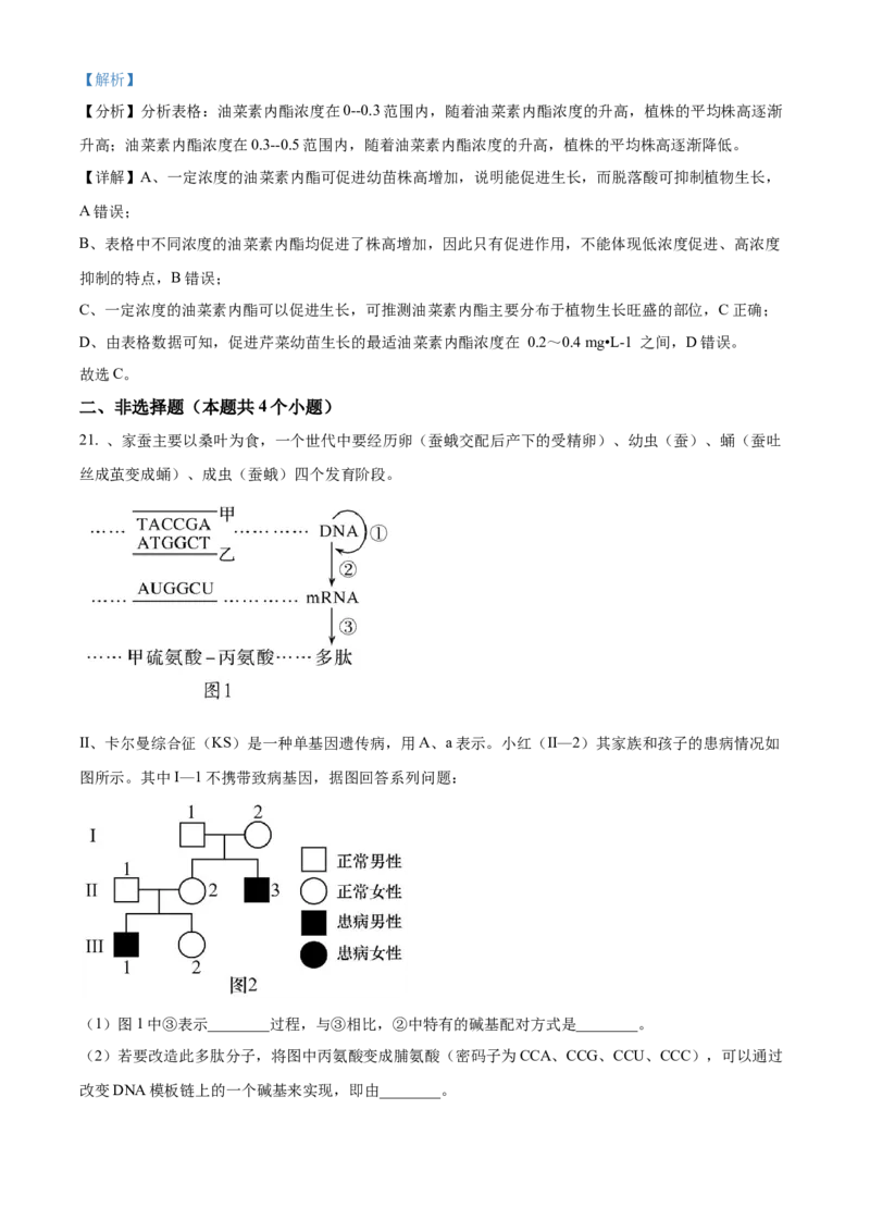 高二上学期期末质量检测生物试题（解析版）_高中九科知识点归纳。_人教版高中Word电子版试卷练习试题知识点全科_高中生物试卷习题_生物选修_选修1_高二上学期期末质量检测生物试题