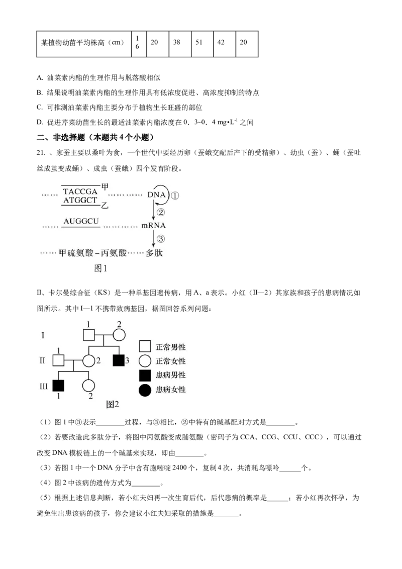 高二上学期期末质量检测生物试题（原卷版）_高中九科知识点归纳。_人教版高中Word电子版试卷练习试题知识点全科_高中生物试卷习题_生物选修_选修1_高二上学期期末质量检测生物试题
