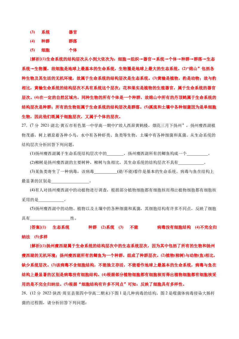 第1章走近细胞（B卷&middot;能力提升练）（解析版）_高中九科知识点归纳。_人教版高中Word电子版试卷练习试题知识点全科_高中生物试卷习题_生物必修_必修1_1.单元测试AB卷（第一套）