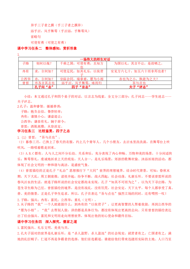 1-1《子路曾皙冉有公西华侍坐》（导学案）-（统编版必修下册）_高语_高中语文_必修下册_导学案