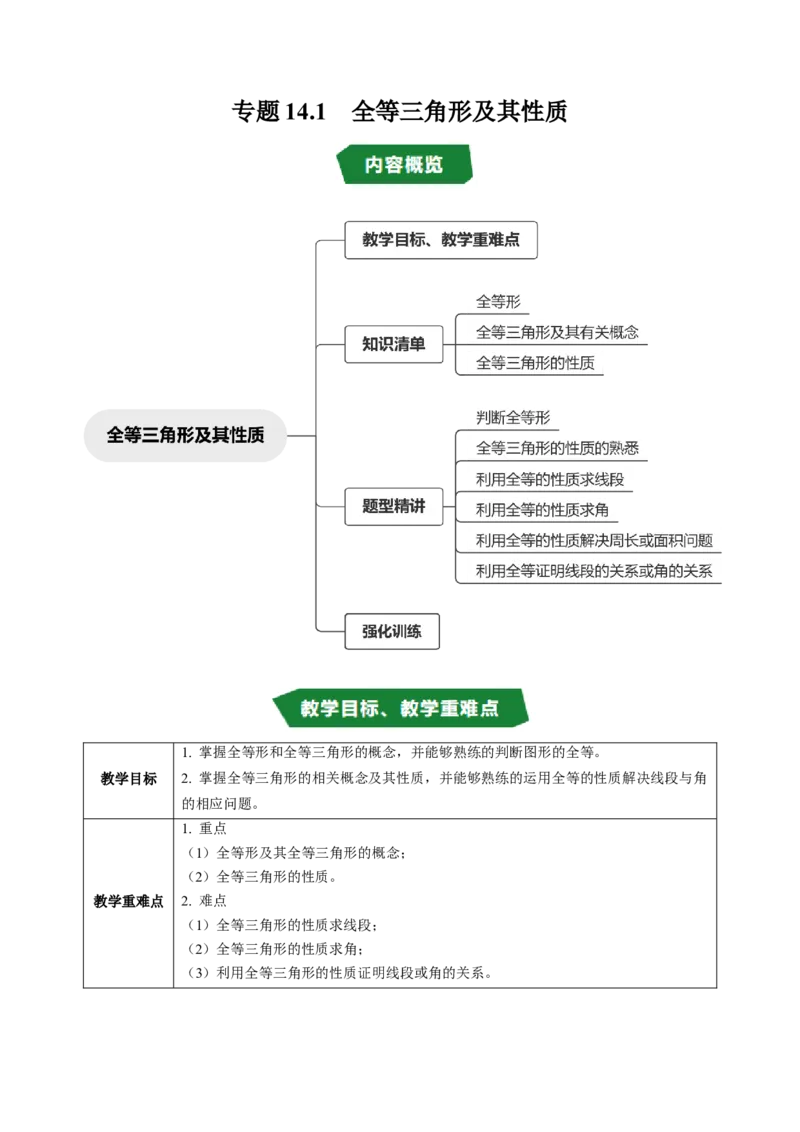 专题14.1全等三角形及其性质（高效培优讲义）（教师版）_初中数学_八年级数学上册（人教版）_同步讲义-U18_2026版