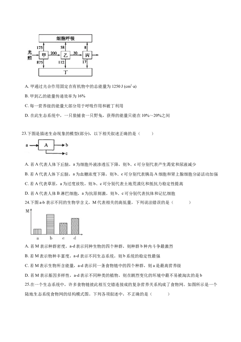 高二生物上学期期末测试卷04（人教版2019选择性必修2）（原卷版）_高中九科知识点归纳。_人教版高中Word电子版试卷练习试题知识点全科_高中生物试卷习题_生物选修_选修2