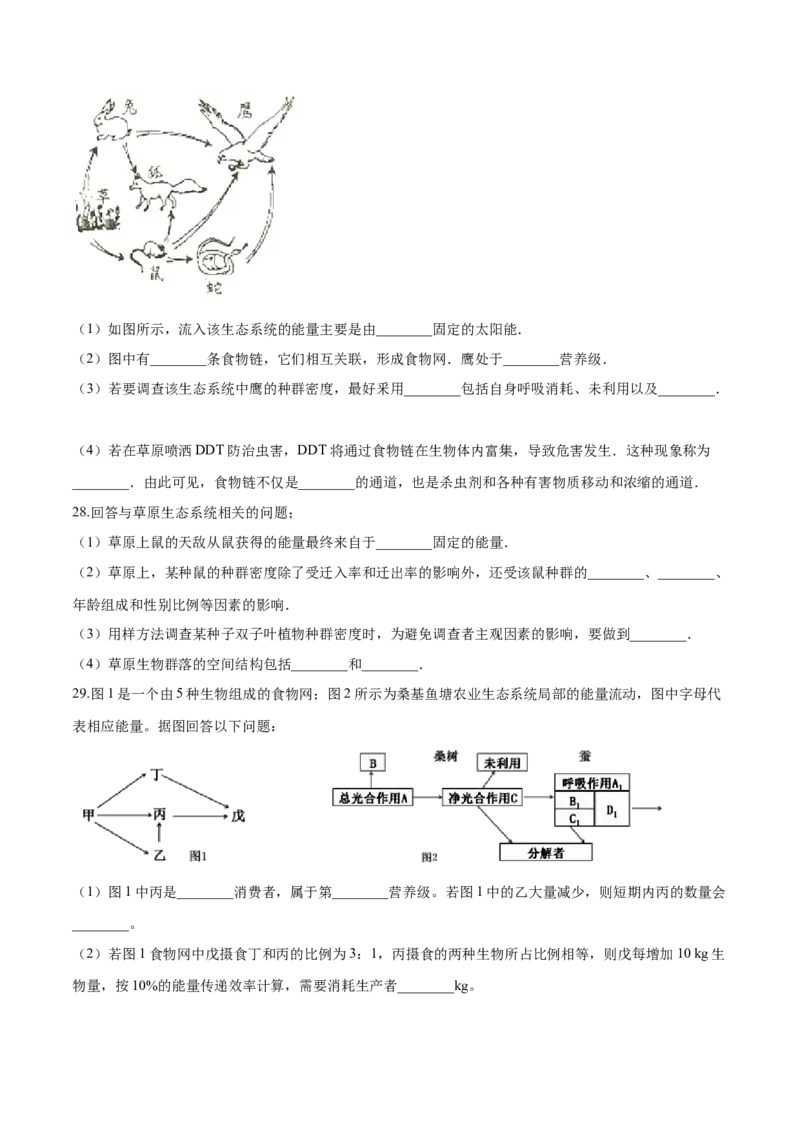 高二生物上学期期末测试卷04（人教版2019选择性必修2）（原卷版）_高中九科知识点归纳。_人教版高中Word电子版试卷练习试题知识点全科_高中生物试卷习题_生物选修_选修2