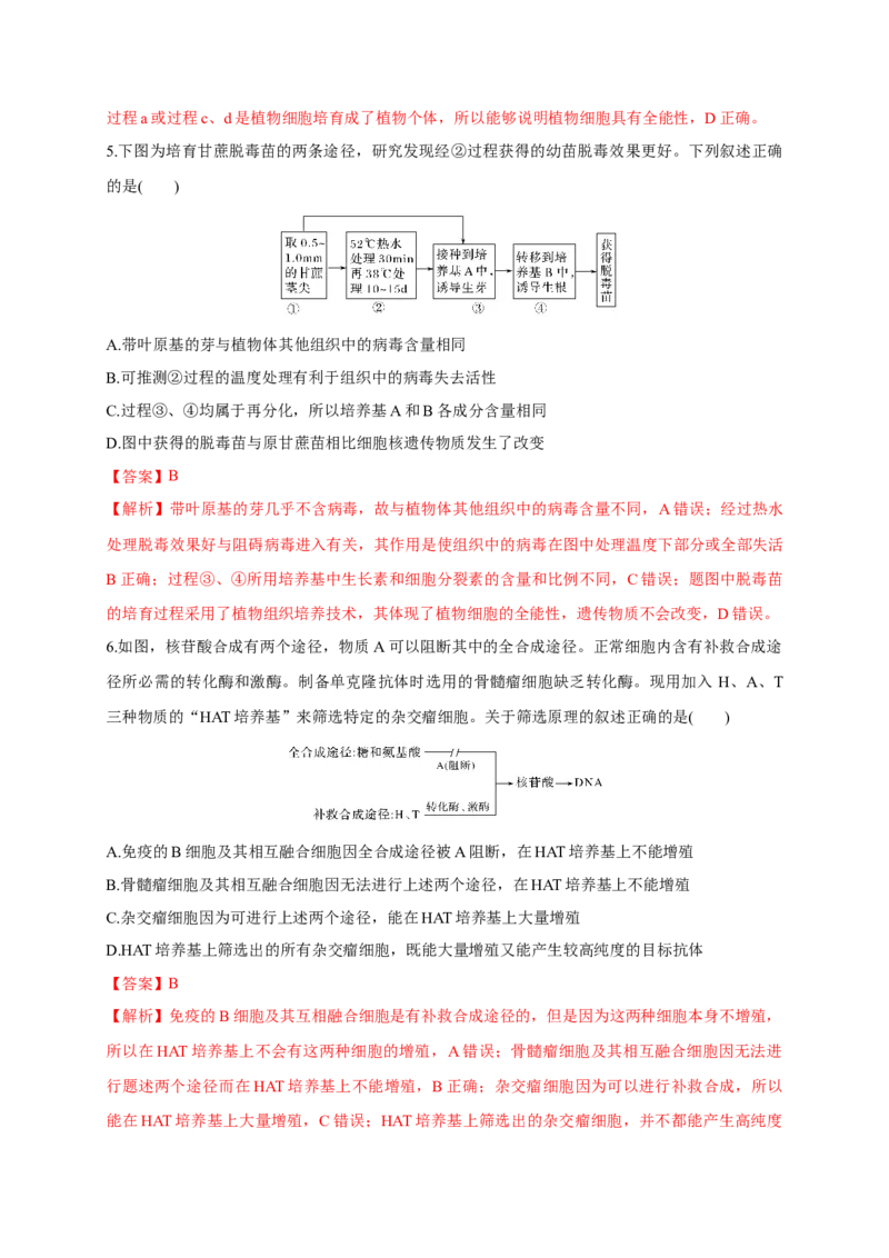 第二单元细胞工程（能力提升）-高二生物单元测试定心卷（人教版2019选择性必修3）（解析版）_高中九科知识点归纳。_人教版高中Word电子版试卷练习试题知识点全科_高中生物试卷习题
