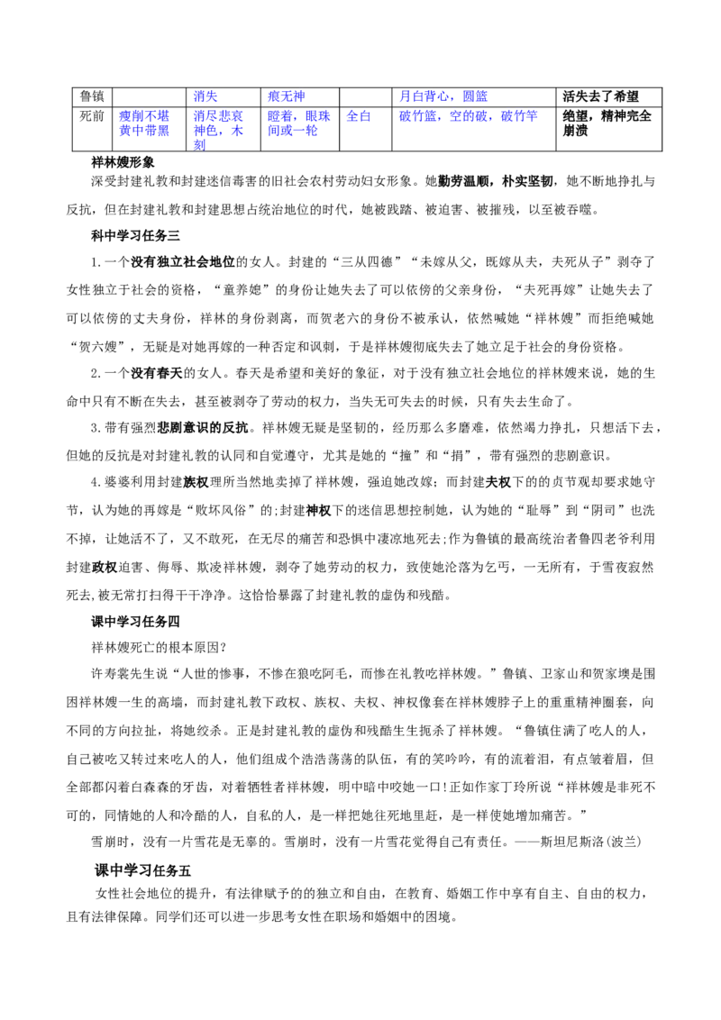 12《祝福》（导学案）-（统编版必修下册）_高语_高中语文_必修下册_导学案