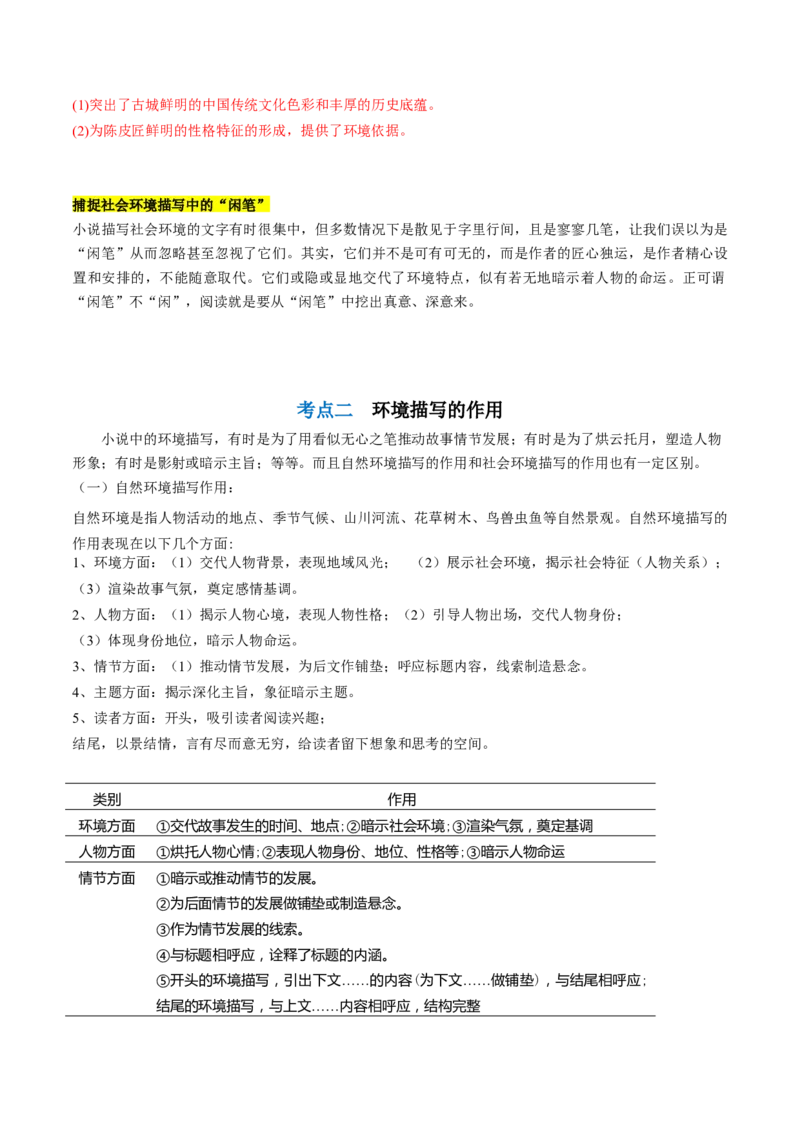 第05讲小说环境类题目（讲义）（解析版）_01高考语文_新高考复习资料_2024年新高考资料_一轮复习资料_高考语文一轮复习讲练测（课件+讲义+练习）（新高考）_第一部分现代文阅读