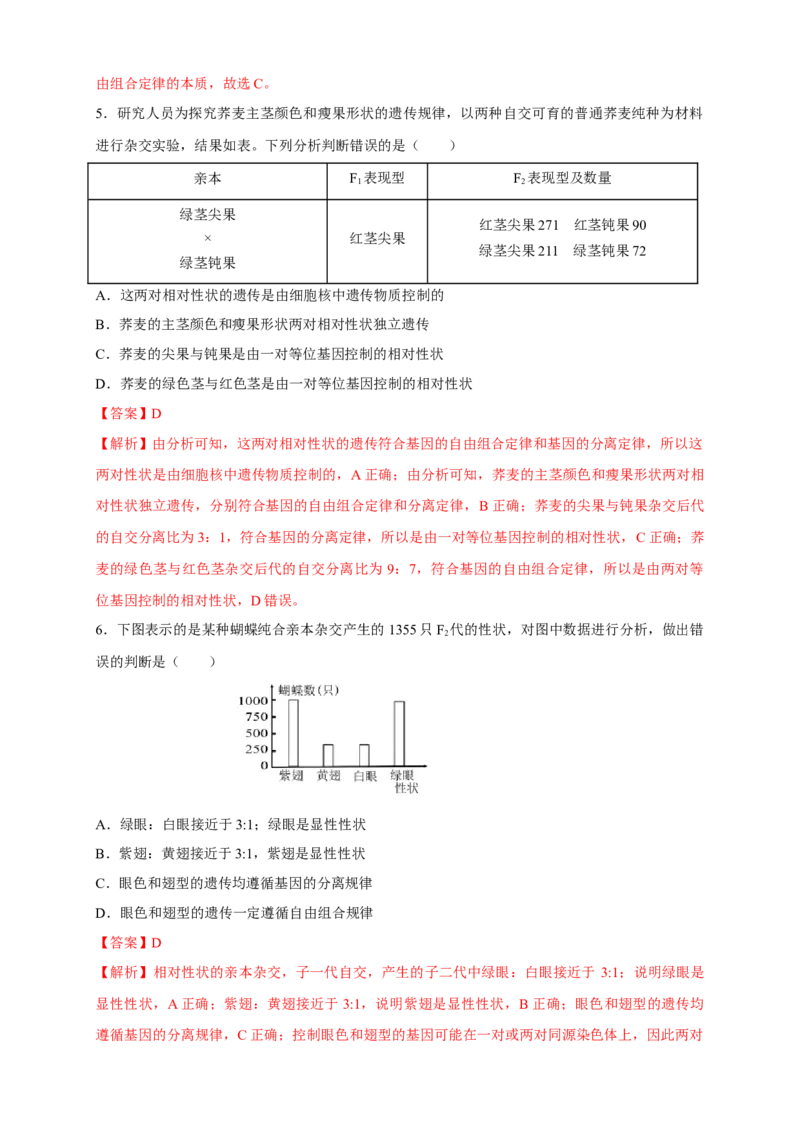 新教材精创1.2.2孟德尔的豌豆杂交实验（二）练习（2）（解析版）_高中九科知识点归纳。_人教版高中Word电子版试卷练习试题知识点全科_高中生物试卷习题_生物必修_必修2