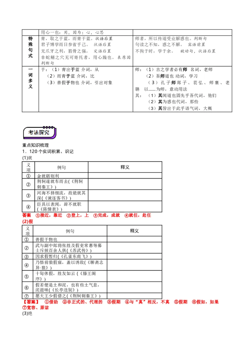第01讲必修上《劝学》、《师说》一轮复习（讲义）（解析版）_01高考语文_5.22025年新高考资料_2025年高考语文一轮复习讲练测（新教材新高考）