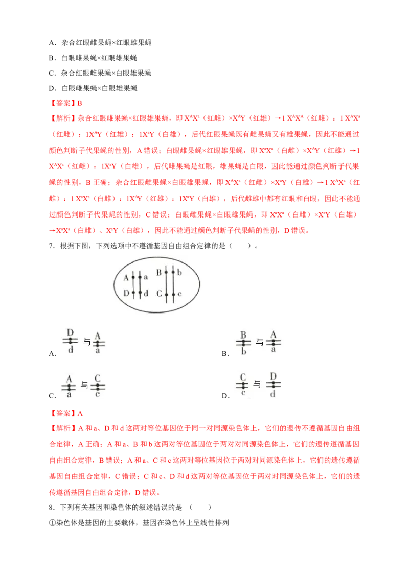 新教材精创2.2基因在染色体上练习（2）（解析版）_高中九科知识点归纳。_人教版高中Word电子版试卷练习试题知识点全科_高中生物试卷习题_生物必修_必修2_1、同步练习