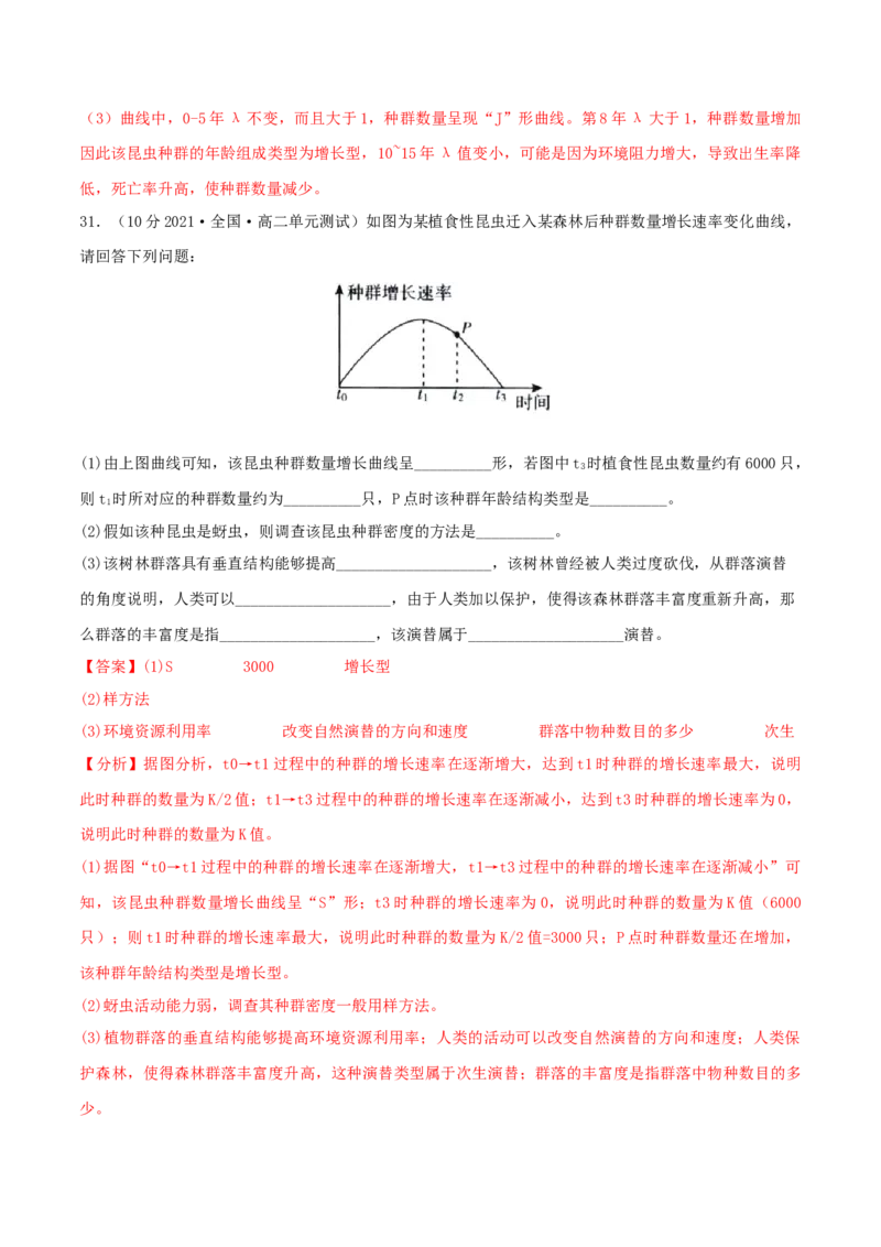 第2章种群及其动态（B卷&middot;能力提升练）（解析版）_高中九科知识点归纳。_人教版高中Word电子版试卷练习试题知识点全科_高中生物试卷习题_生物选修_选修2_2、单元测试AB卷