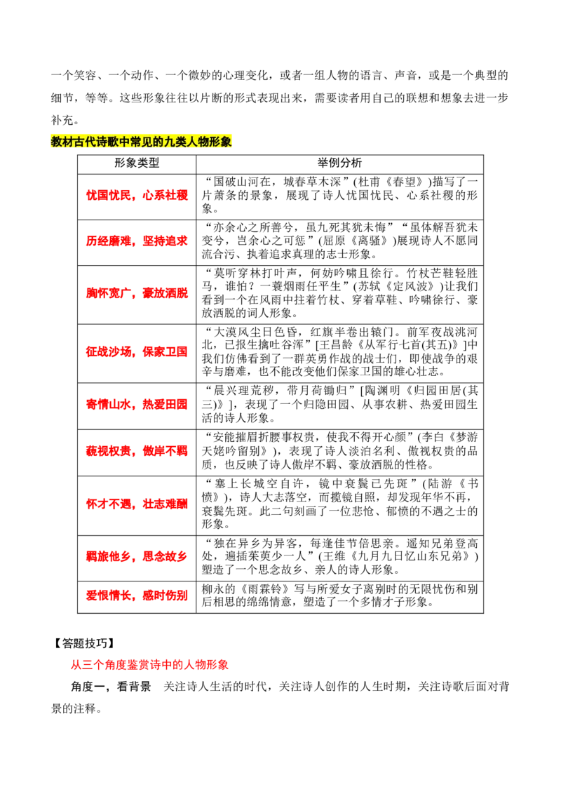 第2节鉴赏诗歌的形象-口袋书2024年高考语文一轮复习知识清单（全国通用）（解析版）_01高考语文_通用版（老高考）复习资料_2024年复习资料_第8章古代诗歌鉴赏