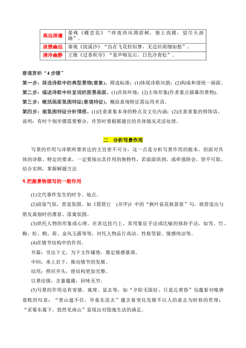 第2节鉴赏诗歌的形象-口袋书2024年高考语文一轮复习知识清单（全国通用）（解析版）_01高考语文_通用版（老高考）复习资料_2024年复习资料_第8章古代诗歌鉴赏
