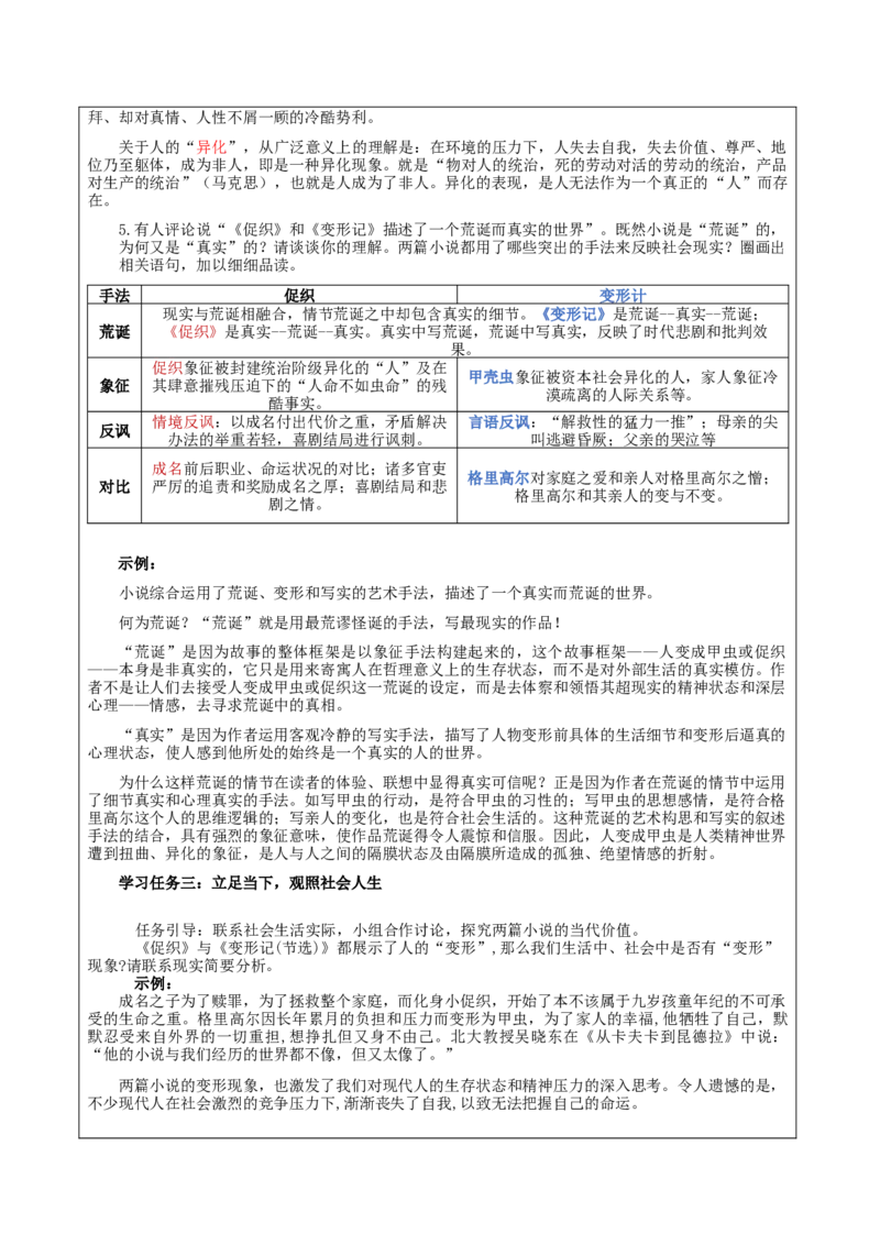 14《促织》《变形记（节选）》比较阅读（教学设计）-（统编版必修下册）_高语_高中语文_必修下册_教学设计