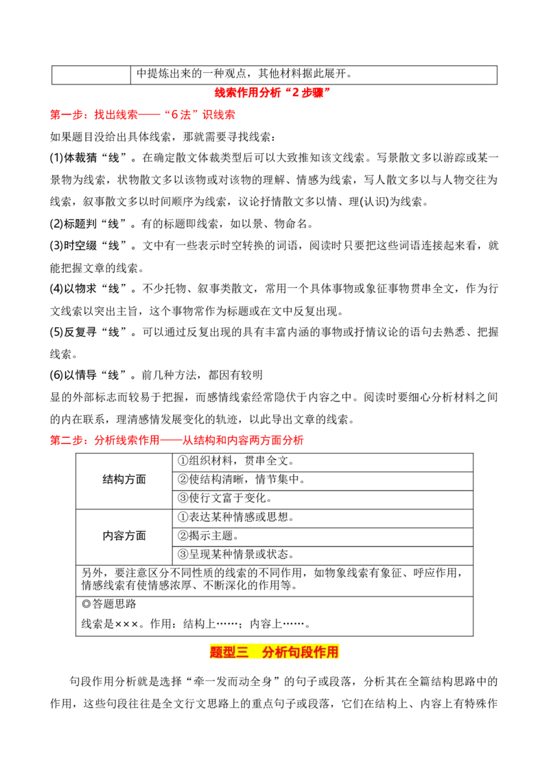 第1节分析结构思路-口袋书2024年高考语文一轮复习知识清单（全国通用）（解析版）_01高考语文_通用版（老高考）复习资料_2024年复习资料_第4章文学类文本阅读（二）散文