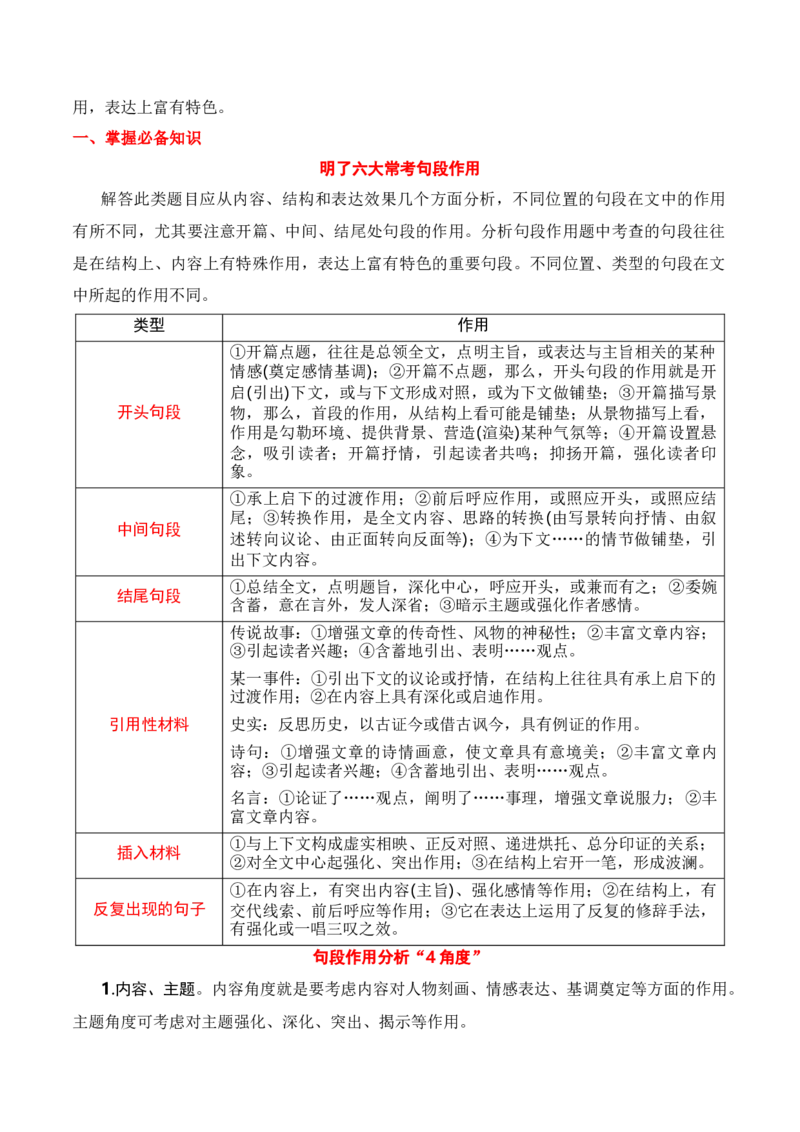 第1节分析结构思路-口袋书2024年高考语文一轮复习知识清单（全国通用）（解析版）_01高考语文_通用版（老高考）复习资料_2024年复习资料_第4章文学类文本阅读（二）散文