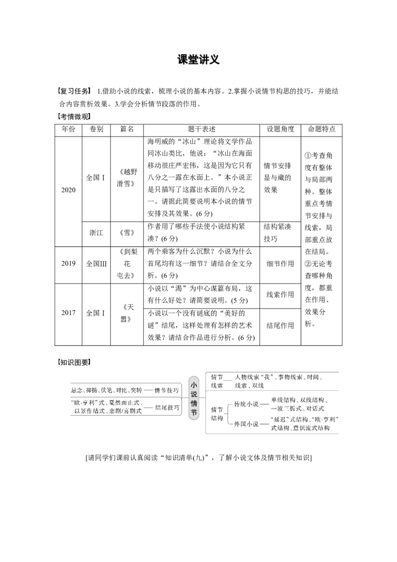 第7部分小说阅读课时55　精准分析情节结构&mdash;&mdash;梳理文脉，扣住技巧_01高考语文_32023年新高考资料_一轮复习_2023年新高考大一轮复习讲义