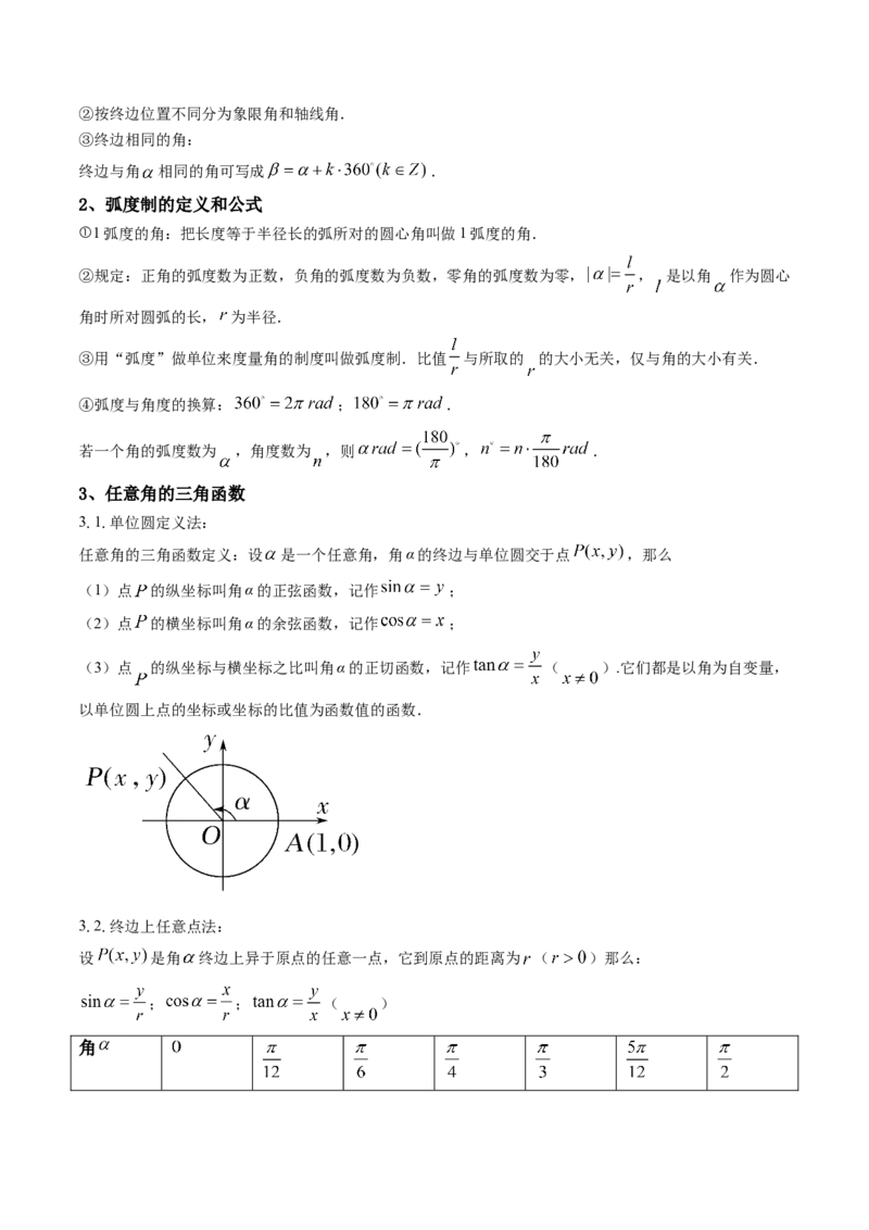 第01讲任意角和弧度制及三角函数的概念(精讲+精练）（教师版）_2.2025数学总复习_2023年新高考资料_一轮复习_2023新高考数学一轮复习（新教材新高考）