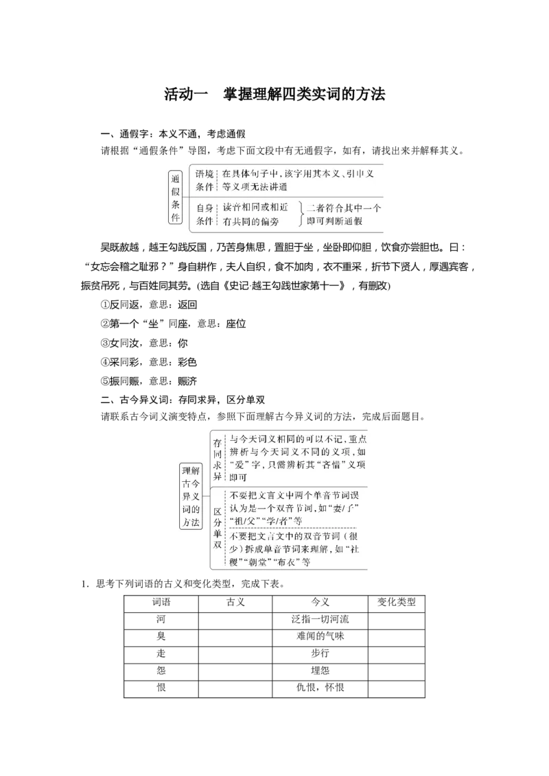 第3部分文言文考点突破课时33　理解四类文言实词及其推义方法&mdash;&mdash;勤于积累，善于推断_01高考语文_32023年新高考资料_一轮复习_2023年新高考大一轮复习讲义