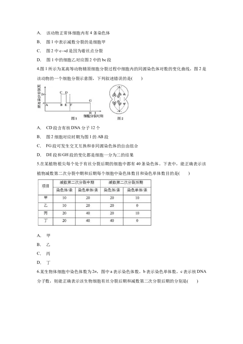新教材精创2.1.2减数分裂与受精作用练习（1）（原卷版）_高中九科知识点归纳。_人教版高中Word电子版试卷练习试题知识点全科_高中生物试卷习题_生物必修_必修2_1、同步练习