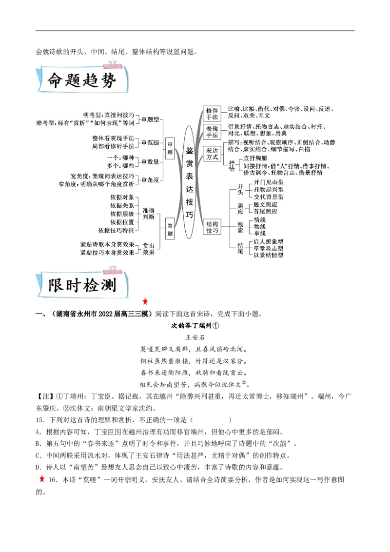 重难点15诗歌表达技巧-2023年高考语文热点&middot;重点&middot;难点专练（新高考）（解析版）_01高考语文_32023年新高考资料_专项复习_2023年高考语文热点&middot;重难点专练（新高考）