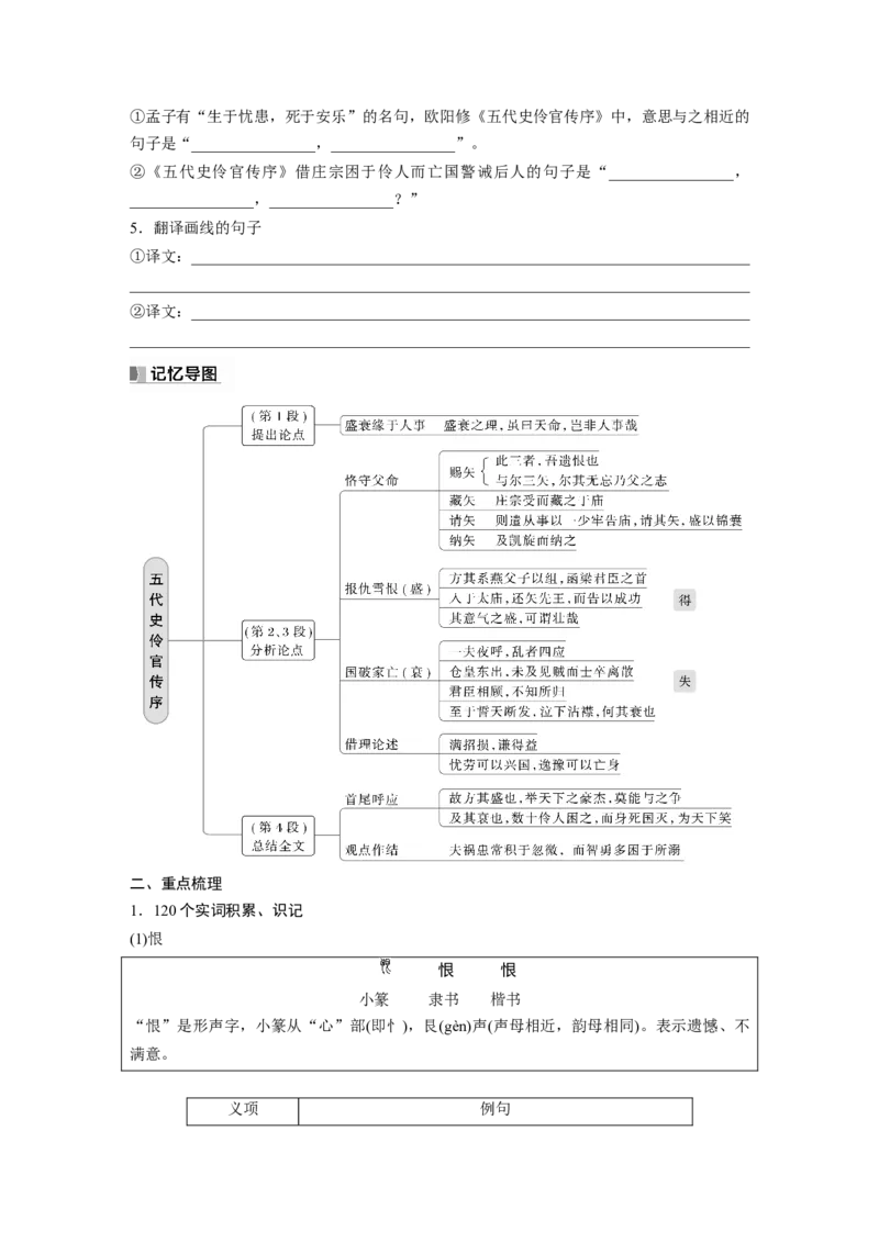 选择性必修中冊(二)　课文4　五代史伶官传序_01高考语文_4.22024年新高考资料_1.2024一轮复习_2024年高考语文一轮复习讲义（部编新高考版）_教材文言文点线面_学生用书