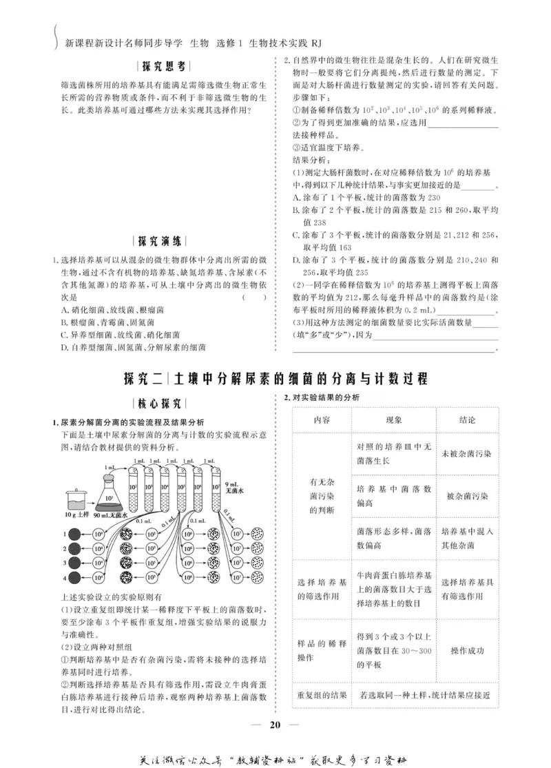 名师同步导学生物人教版选修1-生物技术实践_名师同步导学_高中生物