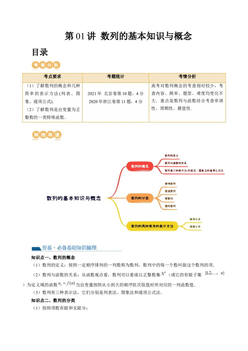 第01讲数列的基本知识与概念（六大题型）（讲义）（原卷版）_2.2025数学总复习_2024年新高考资料_1.2024一轮复习_2024年高考数学一轮复习讲练测（新教材新高考）_第六章数列