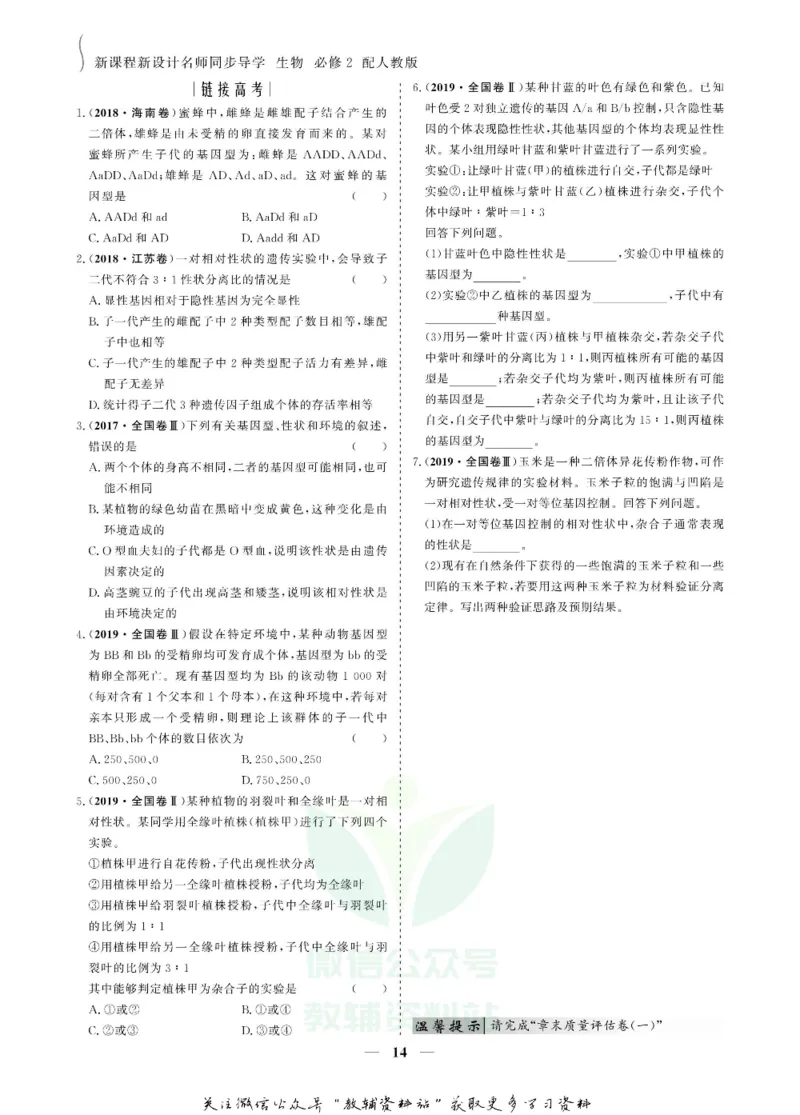 名师同步导学生物人教版必修2_名师同步导学_高中生物