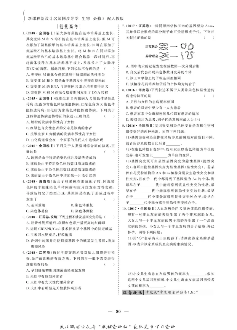 名师同步导学生物人教版必修2_名师同步导学_高中生物