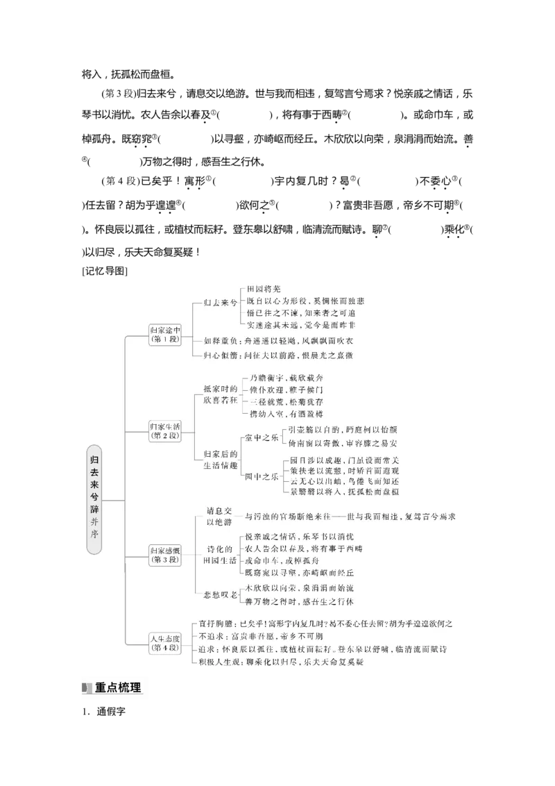 选择性必修下册(二)　单篇梳理4　归去来兮辞并序_01高考语文_5.22025年新高考资料_2025新高考一轮复习语文_2025语文大一轮复习讲义学生用书Word版文档_学生用书_选择性必修下册(二)