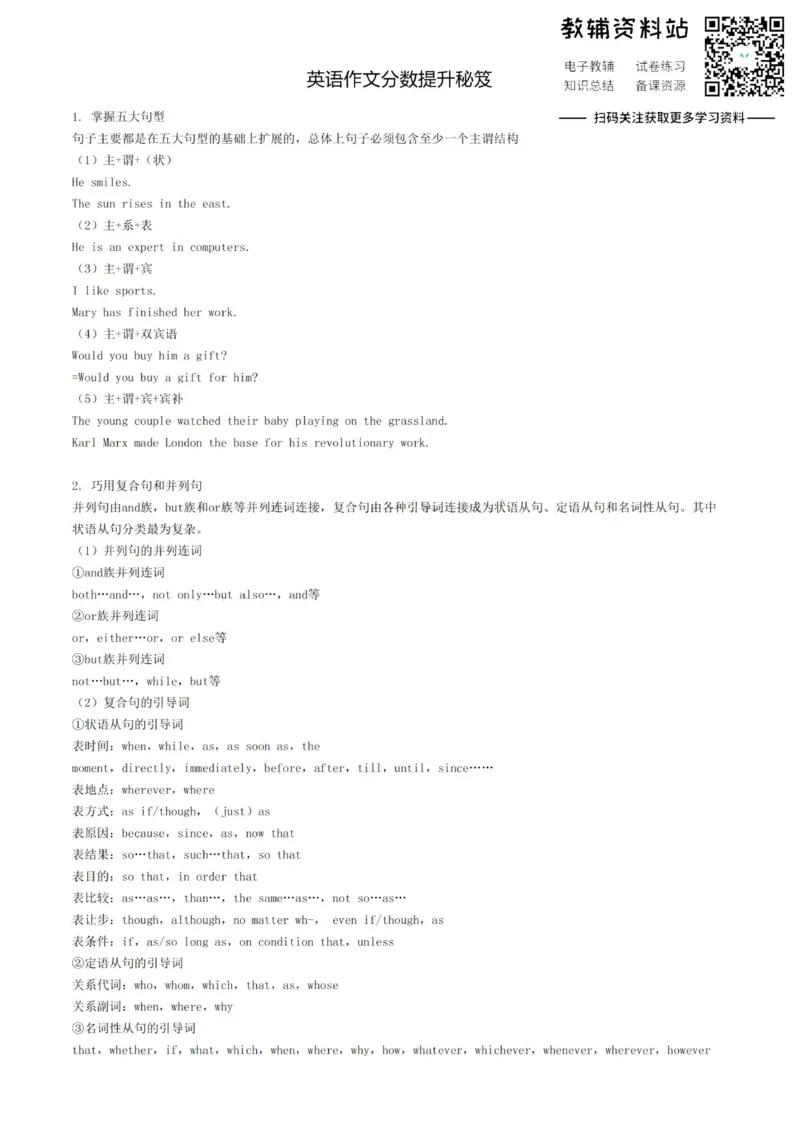 作文英语作文分数提升秘笈_高中全科精选资料包_英语精选资料包_解题技巧