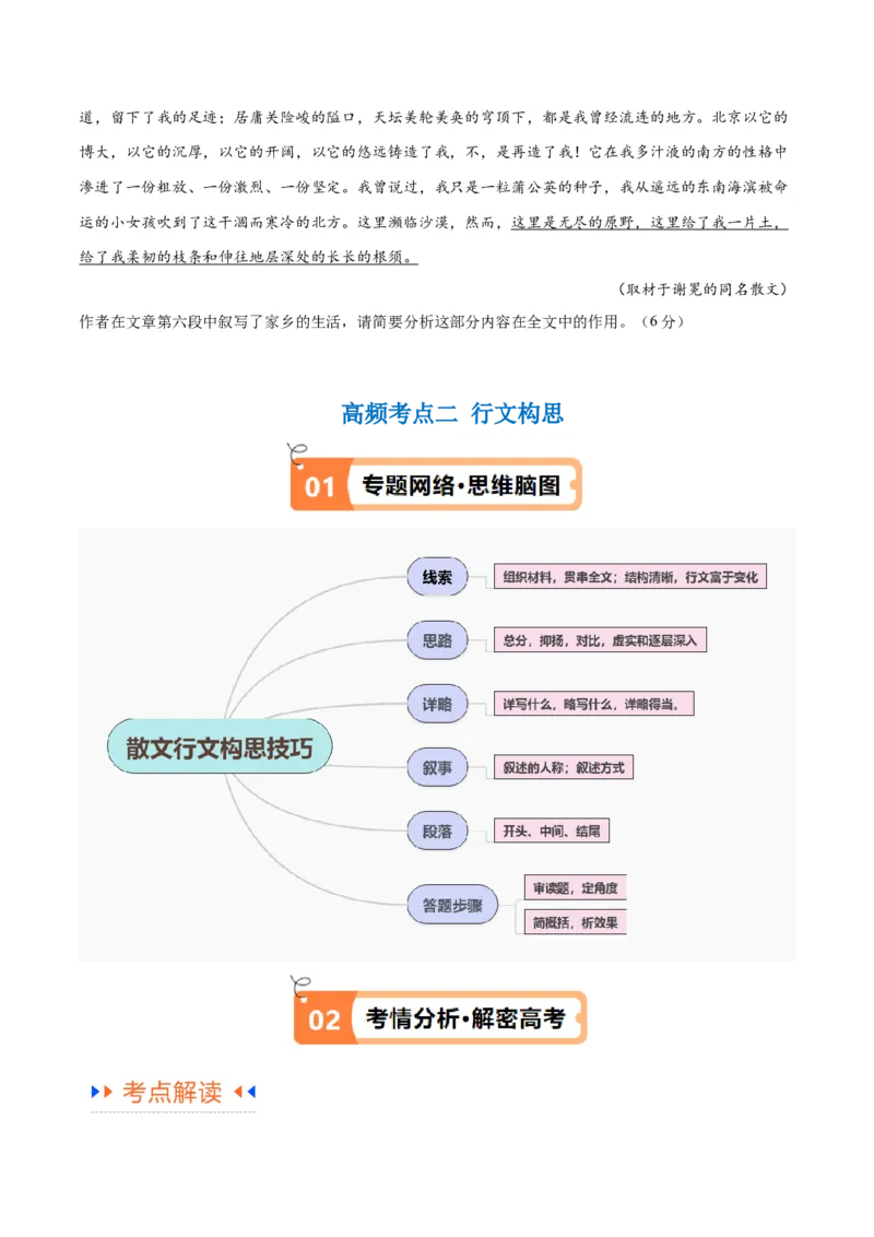 解密11文学类文本阅读散文之句段构思（讲义）（原卷版）_01高考语文_4.22024年新高考资料_2.2024二轮复习