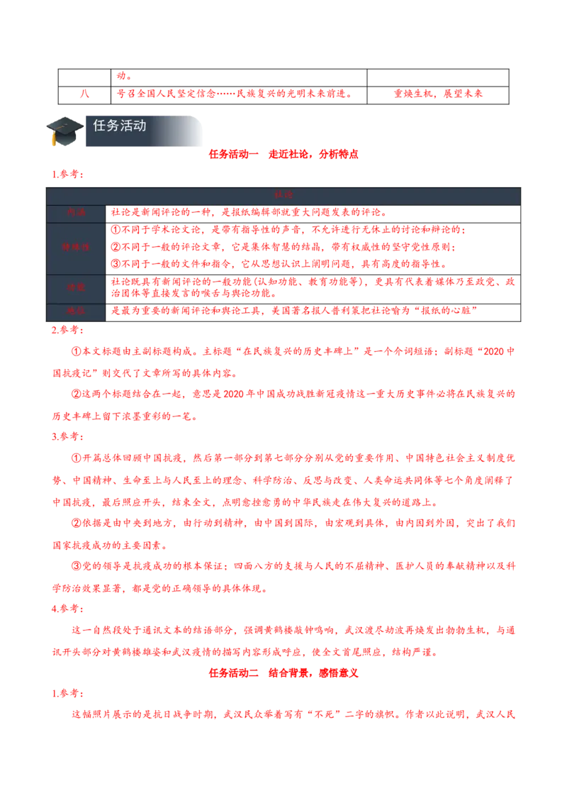 4《在民族复兴的历史丰碑上&mdash;&mdash;2020中国抗疫记》（导学案）-（统编版选择性必修上册）_高语_高中语文_选择性必修上册_导学案