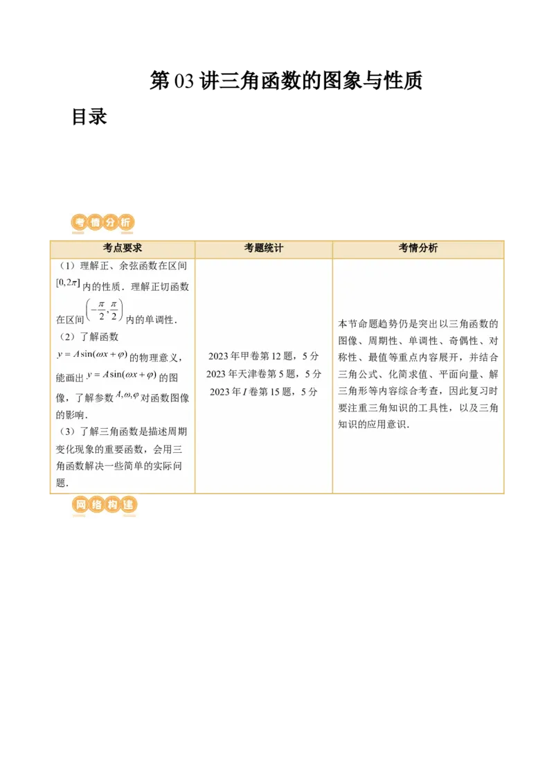 第03讲三角函数的图象与性质（十大题型）（讲义）（解析版）_2.2025数学总复习_2024年新高考资料_1.2024一轮复习_2024年高考数学一轮复习讲练测（新教材新高考）