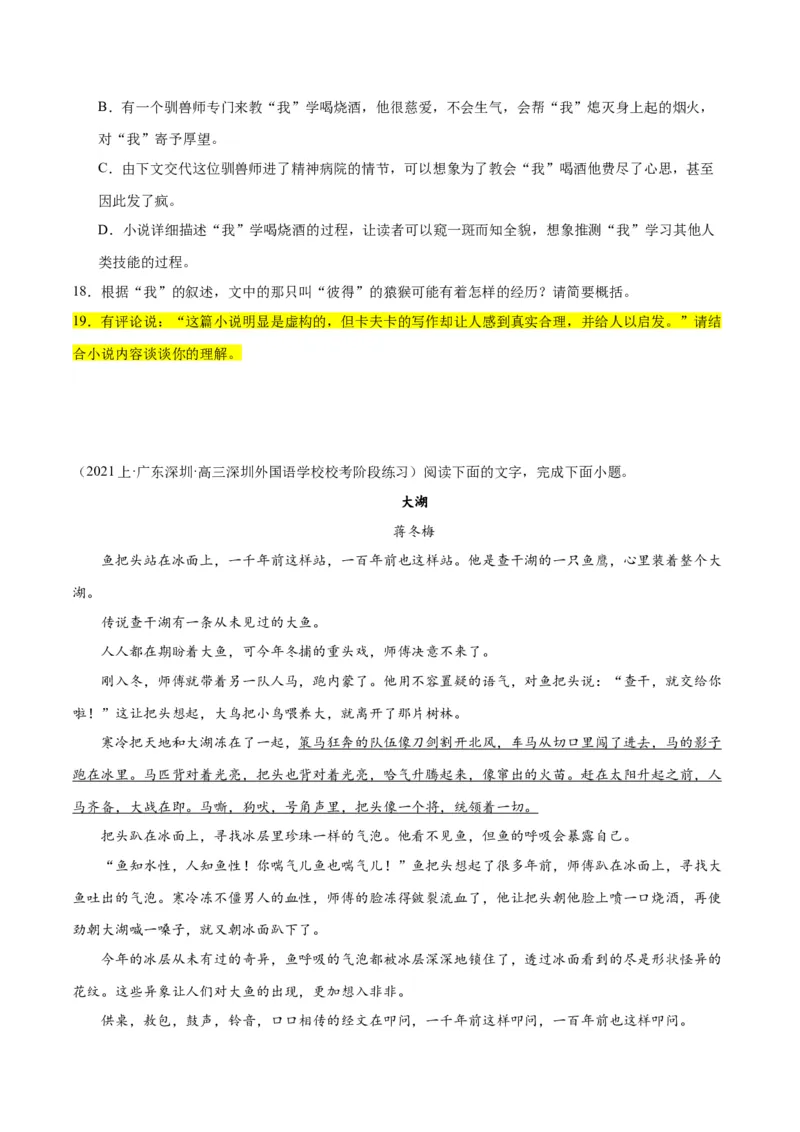 解密08文学类文本阅读小说之综合探究分析（分层训练）（原卷版）_01高考语文_4.22024年新高考资料_2.2024二轮复习