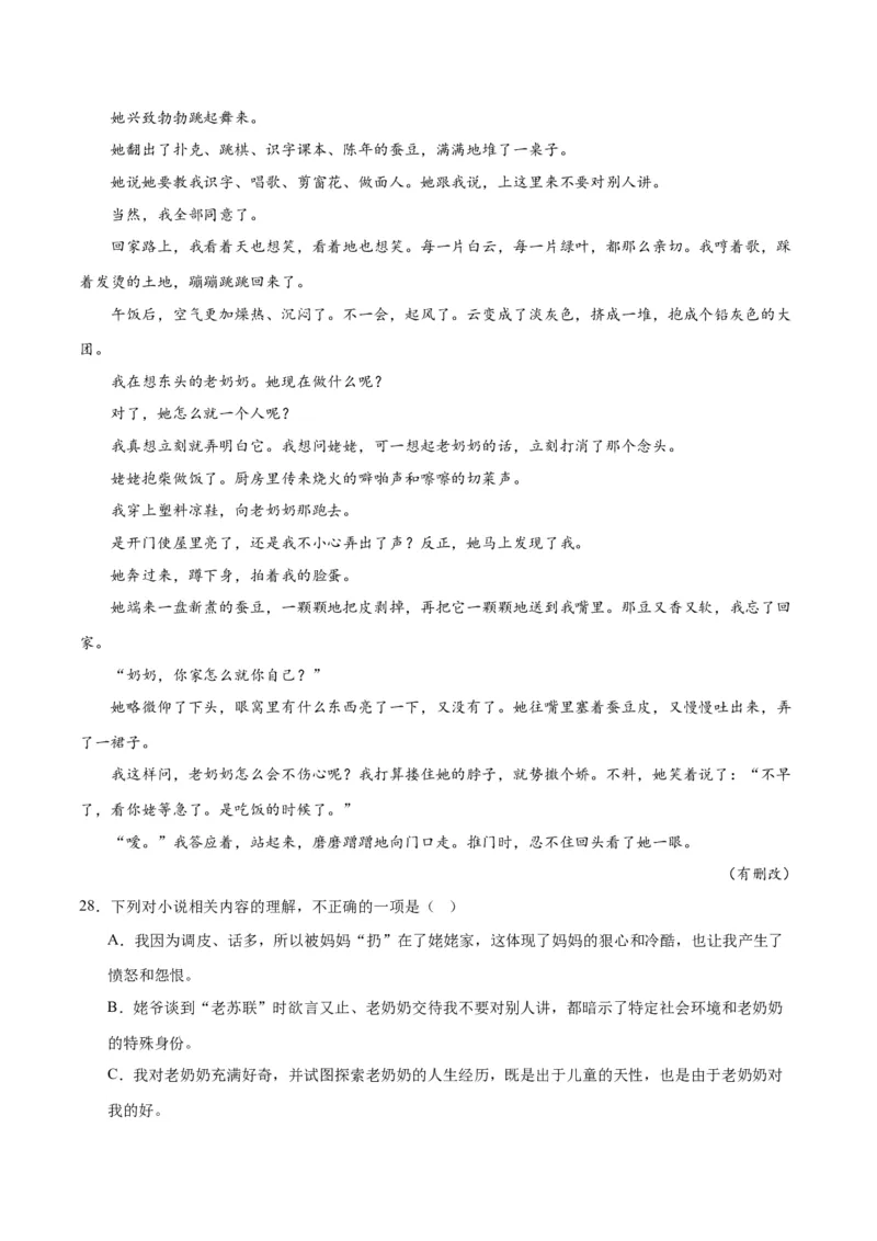 解密08文学类文本阅读小说之综合探究分析（分层训练）（原卷版）_01高考语文_4.22024年新高考资料_2.2024二轮复习