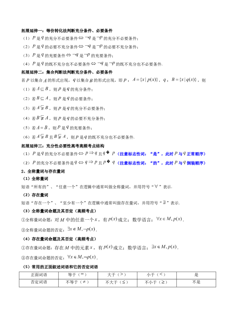 第02讲常用逻辑用语(精讲+精练）（学生版）_2.2025数学总复习_2023年新高考资料_一轮复习_2023新高考数学一轮复习（新教材新高考）