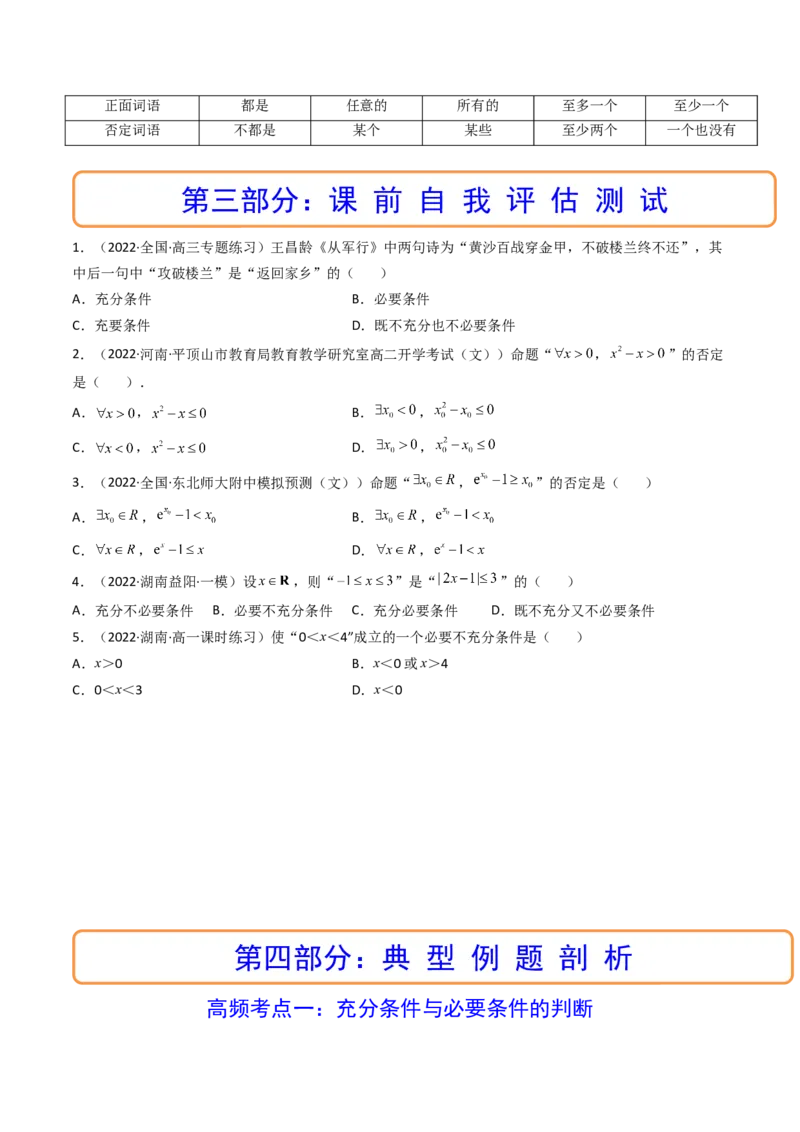 第02讲常用逻辑用语(精讲+精练）（学生版）_2.2025数学总复习_2023年新高考资料_一轮复习_2023新高考数学一轮复习（新教材新高考）