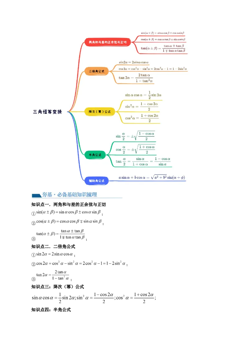 第02讲三角恒等变换（九大题型）（讲义）（原卷版）_2.2025数学总复习_2024年新高考资料_1.2024一轮复习_2024年高考数学一轮复习讲练测（新教材新高考）_第四章三角函数、解三角形