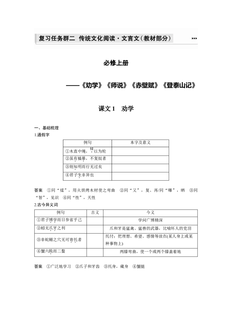课文1劝学_01高考语文_22022年新高考资料_2022年一轮复习各版本_3.1.2022年高考语文一轮复习新高考2-鲁辽琼京津适用_2022年高考语文一轮复习讲义((新高考2)鲁辽琼京津适用)