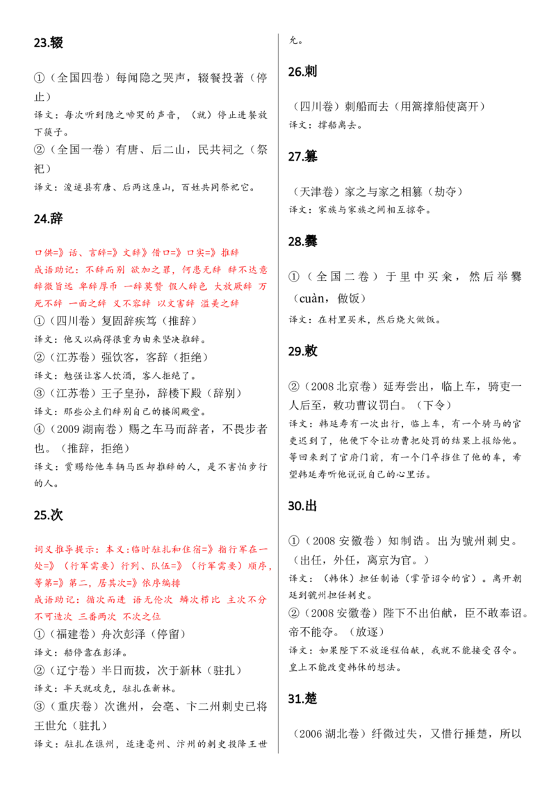 记诵手册09：文言实词汇编-备战2025年高考语文一轮复习考点帮（上海专用）_01高考语文_52025年新高考资料_一轮复习_备战2025年高考语文一轮复习考点帮