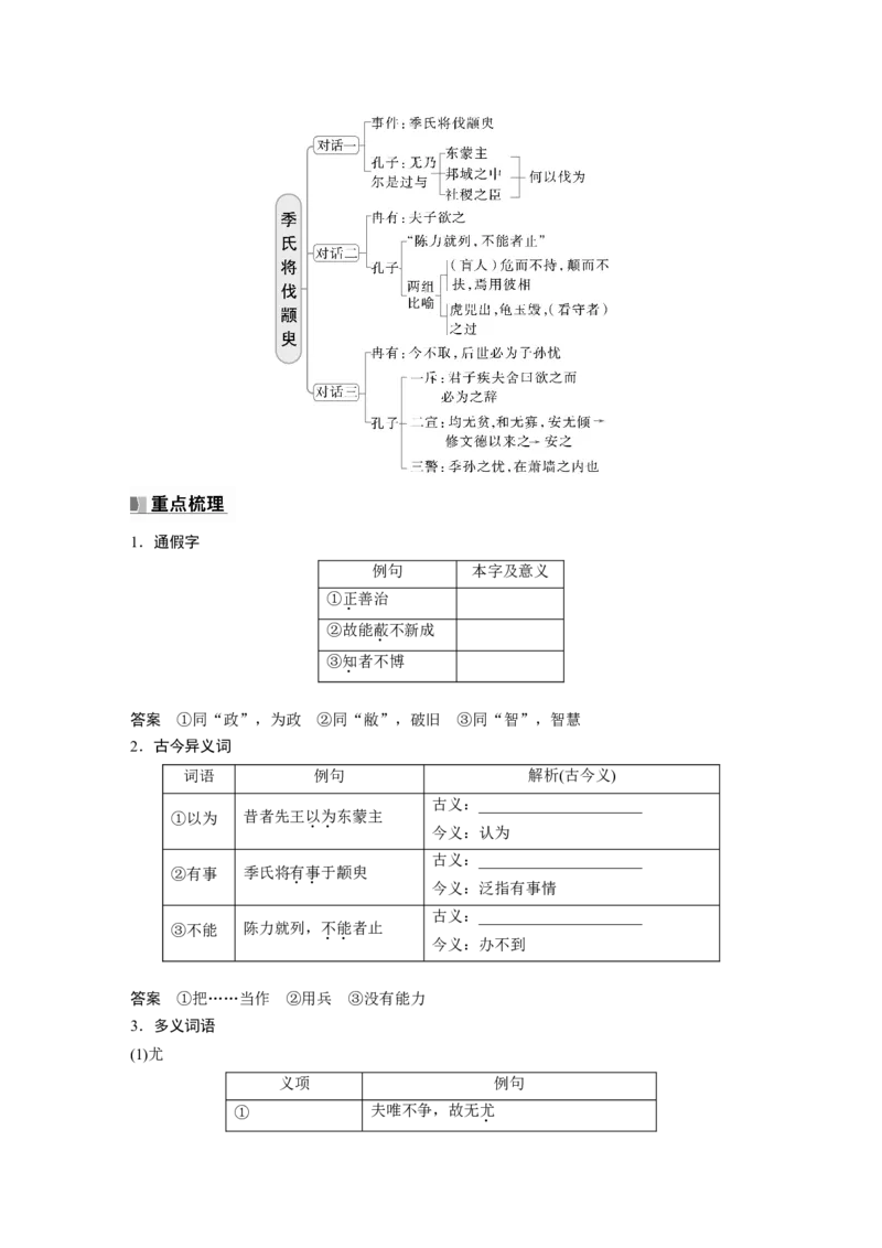 选修(一)　单篇梳理1～2　《老子》八章　季氏将伐颛臾_01高考语文_5.22025年新高考资料_2025新高考一轮复习语文_2025语文大一轮复习讲义教师用书Word版文档