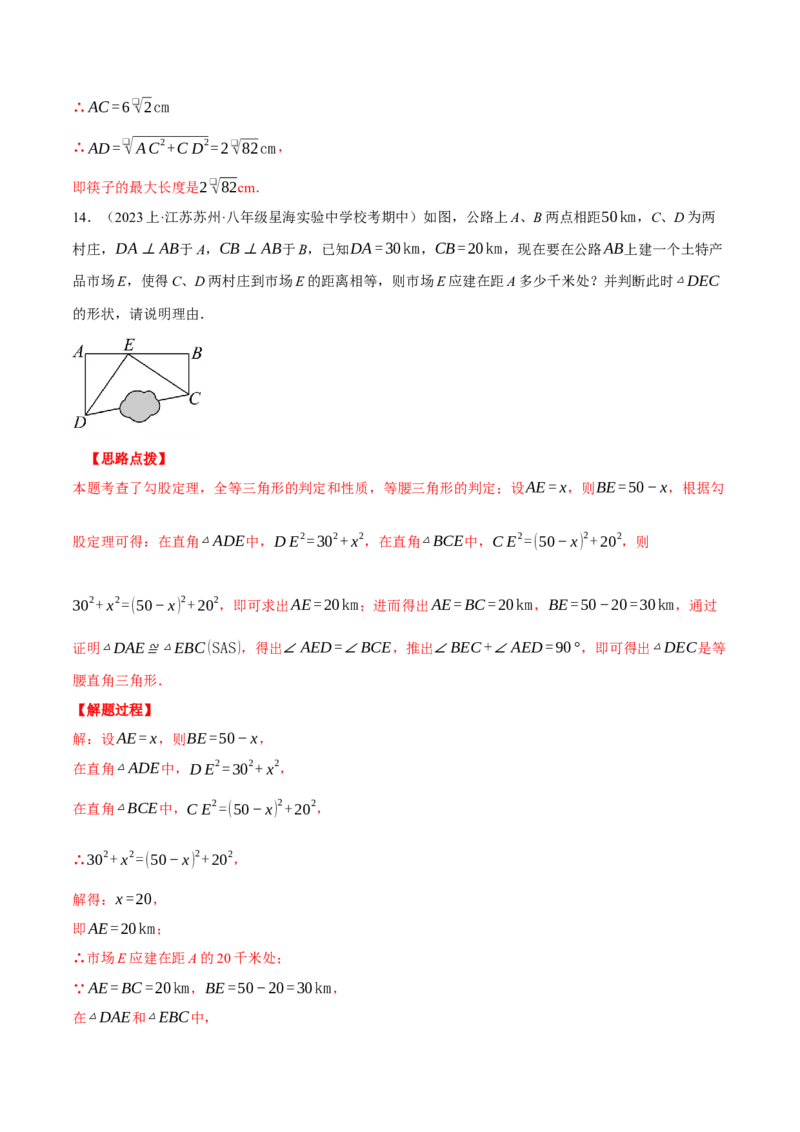 专题17.2勾股定理的应用（压轴题专项讲练）（人教版）（教师版）_初中数学_八年级数学下册（人教版）_压轴题专项-V5_2024版
